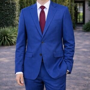 Men's Blue Hand Tailored Italian Suit Two Piece Jacket Pants Business Formal 42R